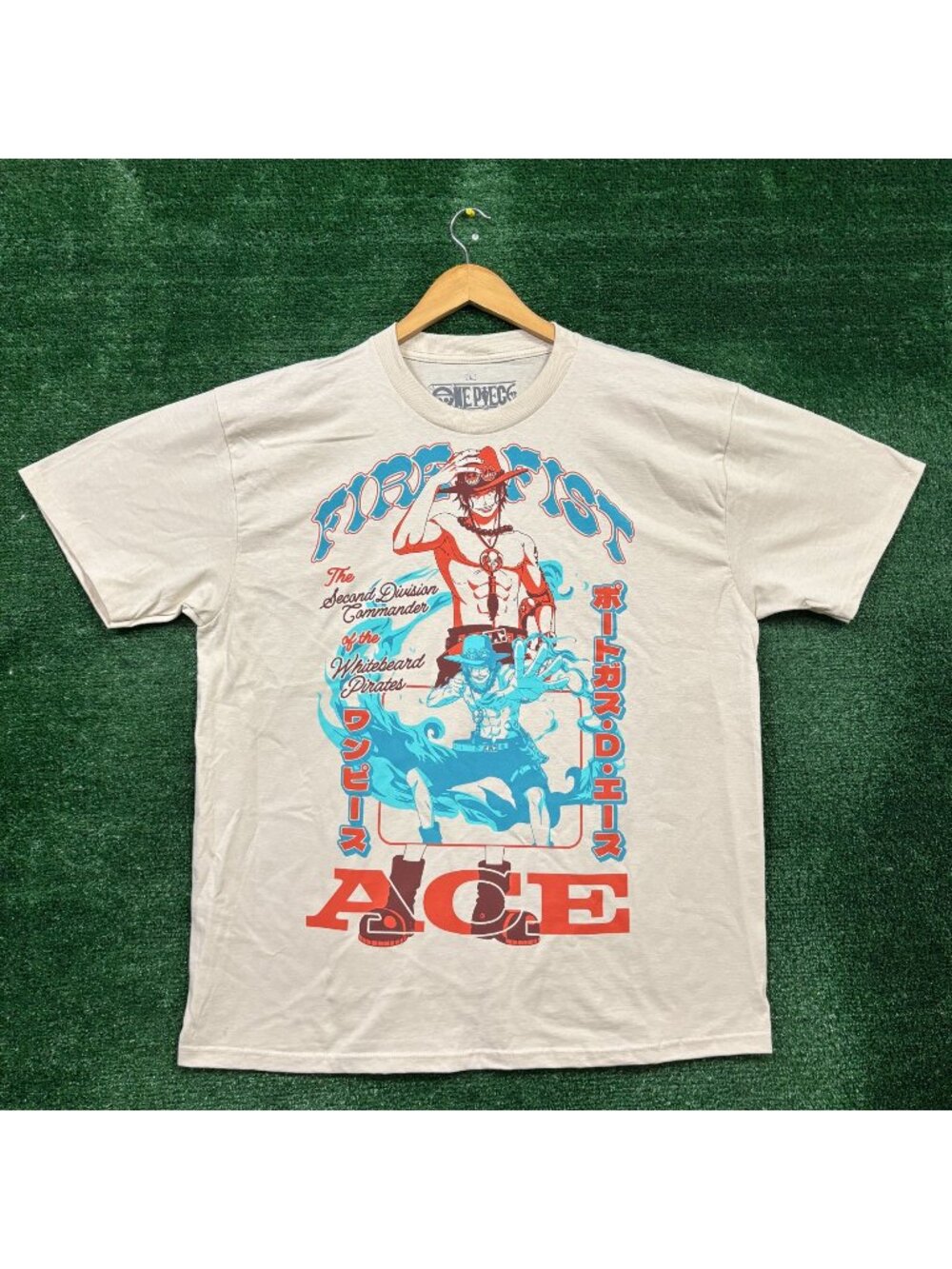 One Piece Ace Anime beige T-Shirt Size Large